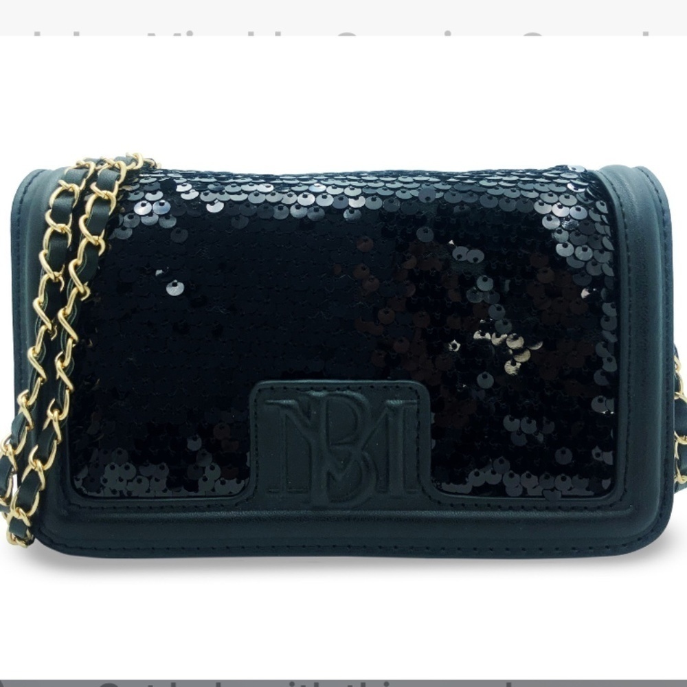 NWT Black and Satin  Badgley Mischka Sequins Crossbody